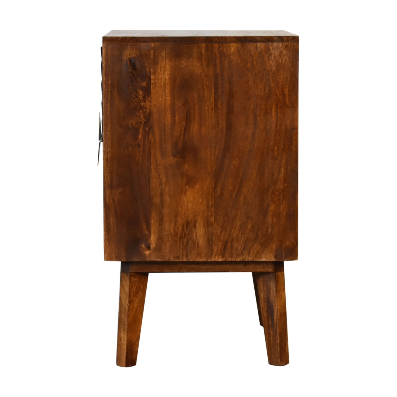 Alma Bedside 2 Drawer Chest Solid Mango Wood & Brass Inlay in a Chestnut Finish - CasaFenix