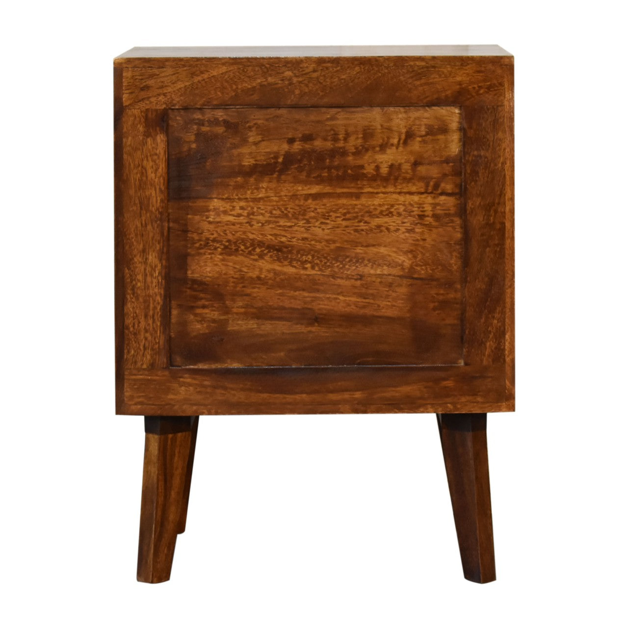 Alma Bedside 2 Drawer Chest Solid Mango Wood & Brass Inlay in a Chestnut Finish - CasaFenix