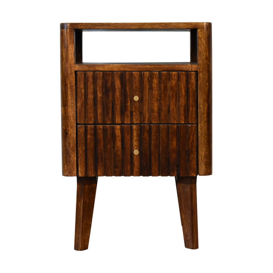 Reeve Bedside Table 2 Drawer Chest Chestnut Finish over Solid Mango Wood Nordic Style - CasaFenix