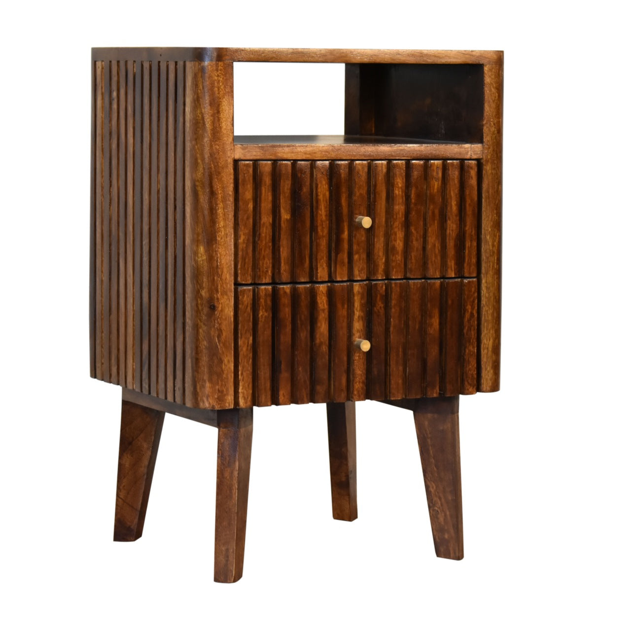 Reeve Bedside Table 2 Drawer Chest Chestnut Finish over Solid Mango Wood Nordic Style - CasaFenix