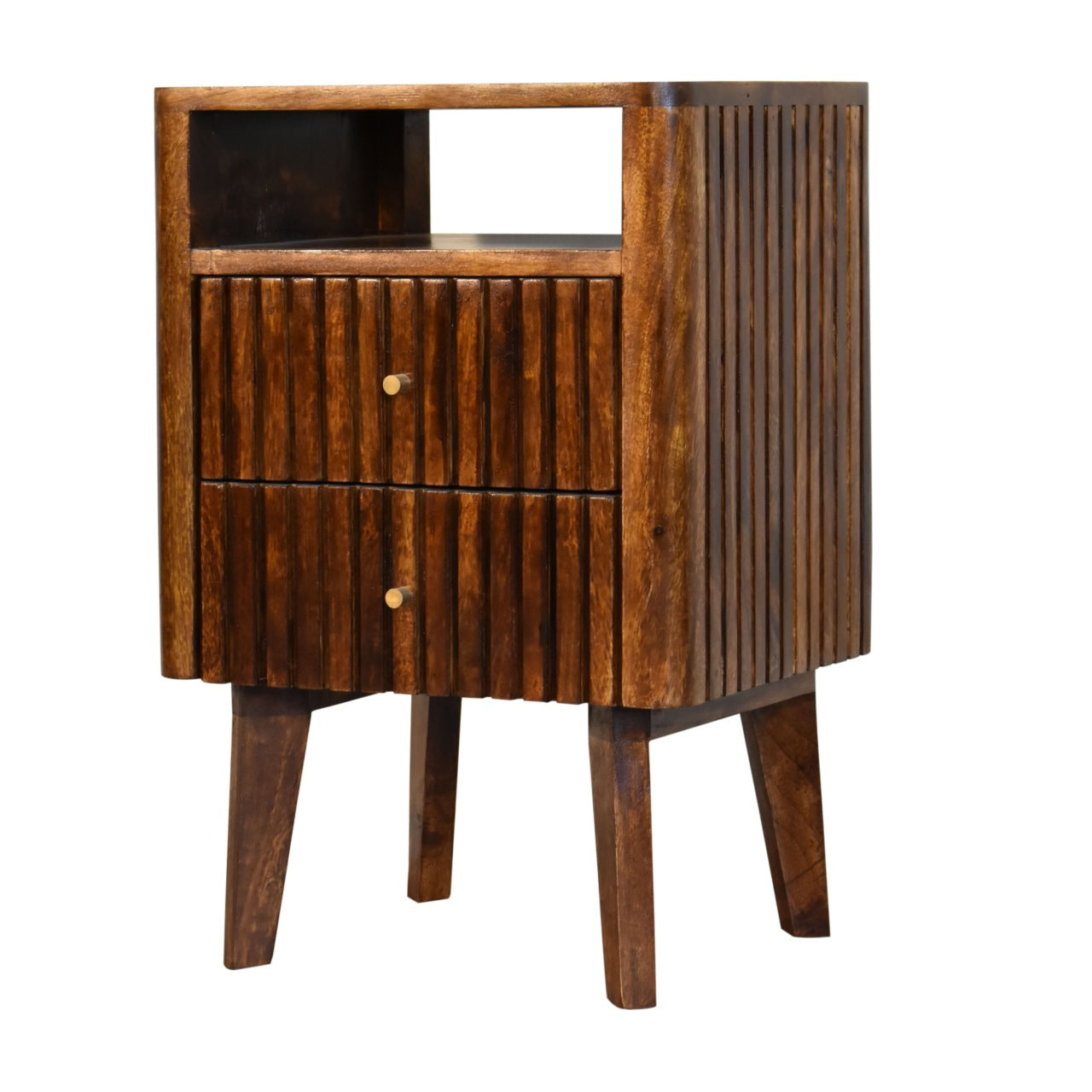 Reeve Bedside Table 2 Drawer Chest Chestnut Finish over Solid Mango Wood Nordic Style - CasaFenix
