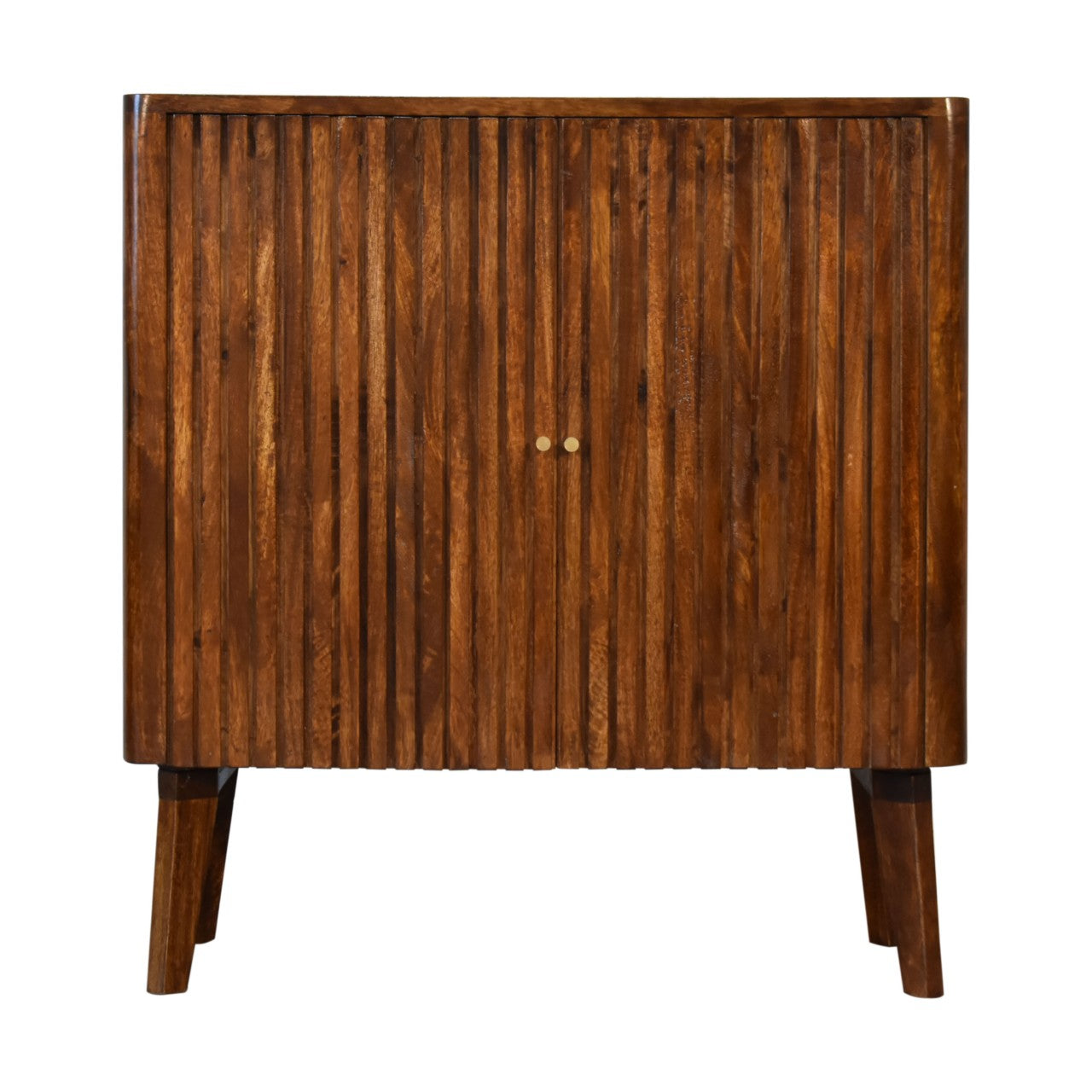 Reeve 2 Door Cabinet Ridged Nordic Design Solid Mango Wood Finished win Chestnut - CasaFenix