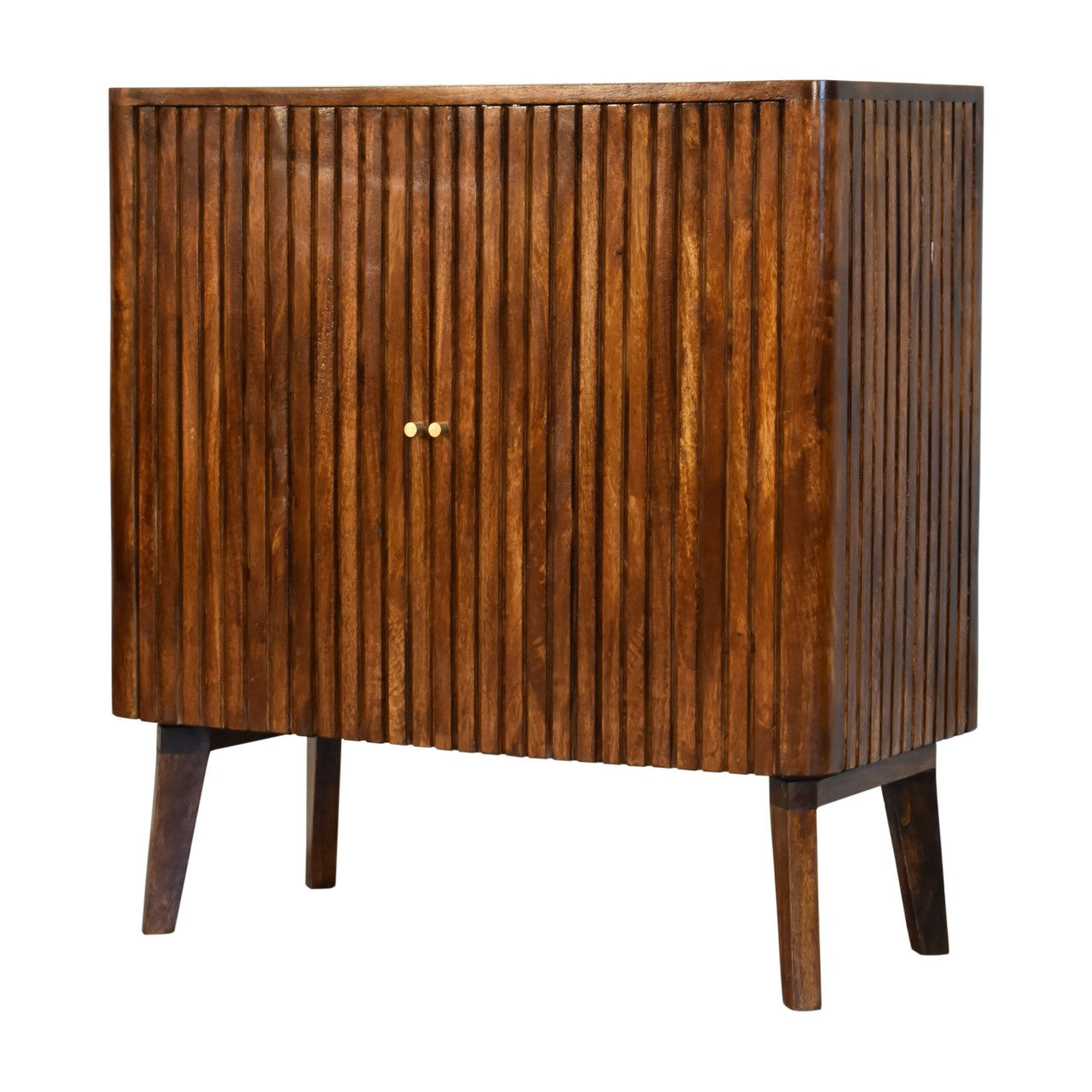 Reeve 2 Door Cabinet Ridged Nordic Design Solid Mango Wood Finished win Chestnut - CasaFenix