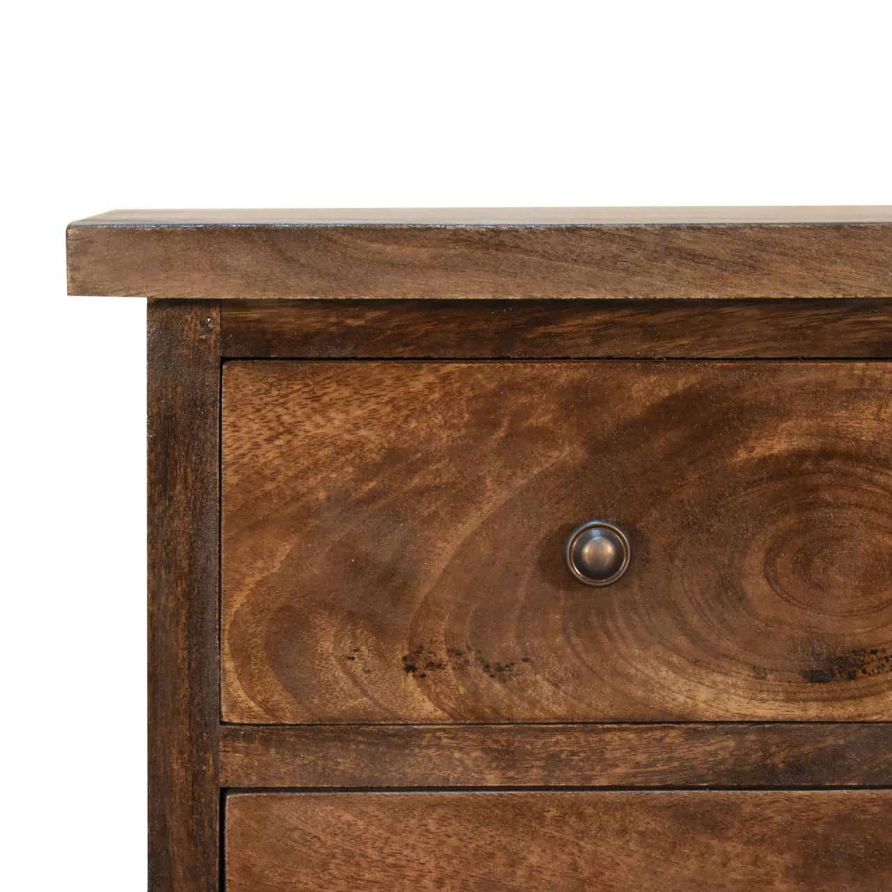 Chestnut Country Style Bedside Chest with 3 Drawers Dark Grey Finish Over Mango Wood - CasaFenix