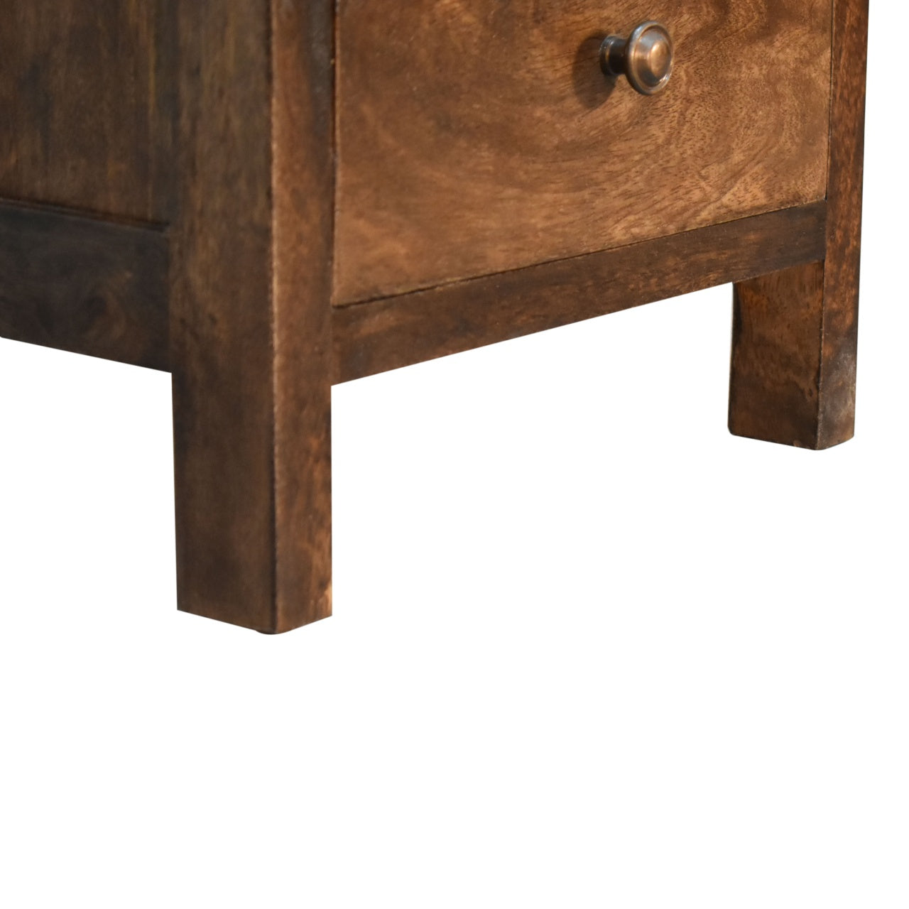 Chestnut Country Style Bedside Chest with 3 Drawers Dark Grey Finish Over Mango Wood - CasaFenix