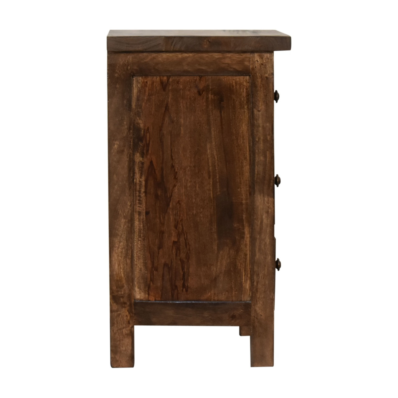 Chestnut Country Style Bedside Chest with 3 Drawers Dark Grey Finish Over Mango Wood - CasaFenix