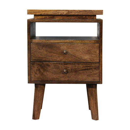 Platform Bedside Table 2 Drawer Chest Dark Finish Over  Mango Wood - CasaFenix