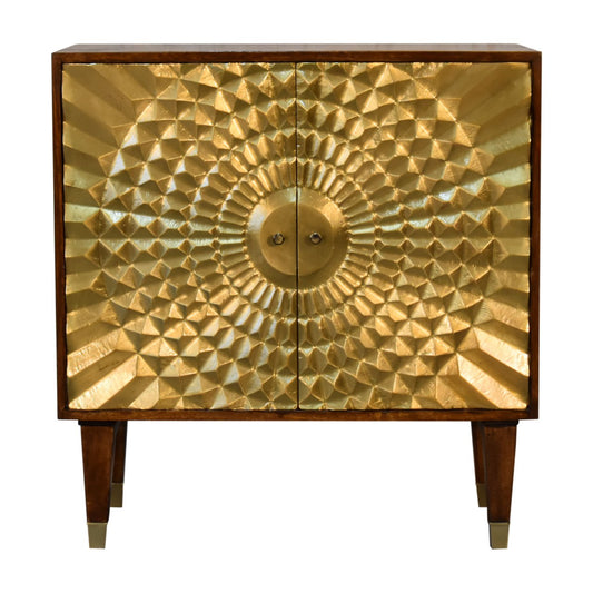 Eden 2 Door Gold Brass Fronted Cabinet Solid Mango Wood with a Chestnut - CasaFenix