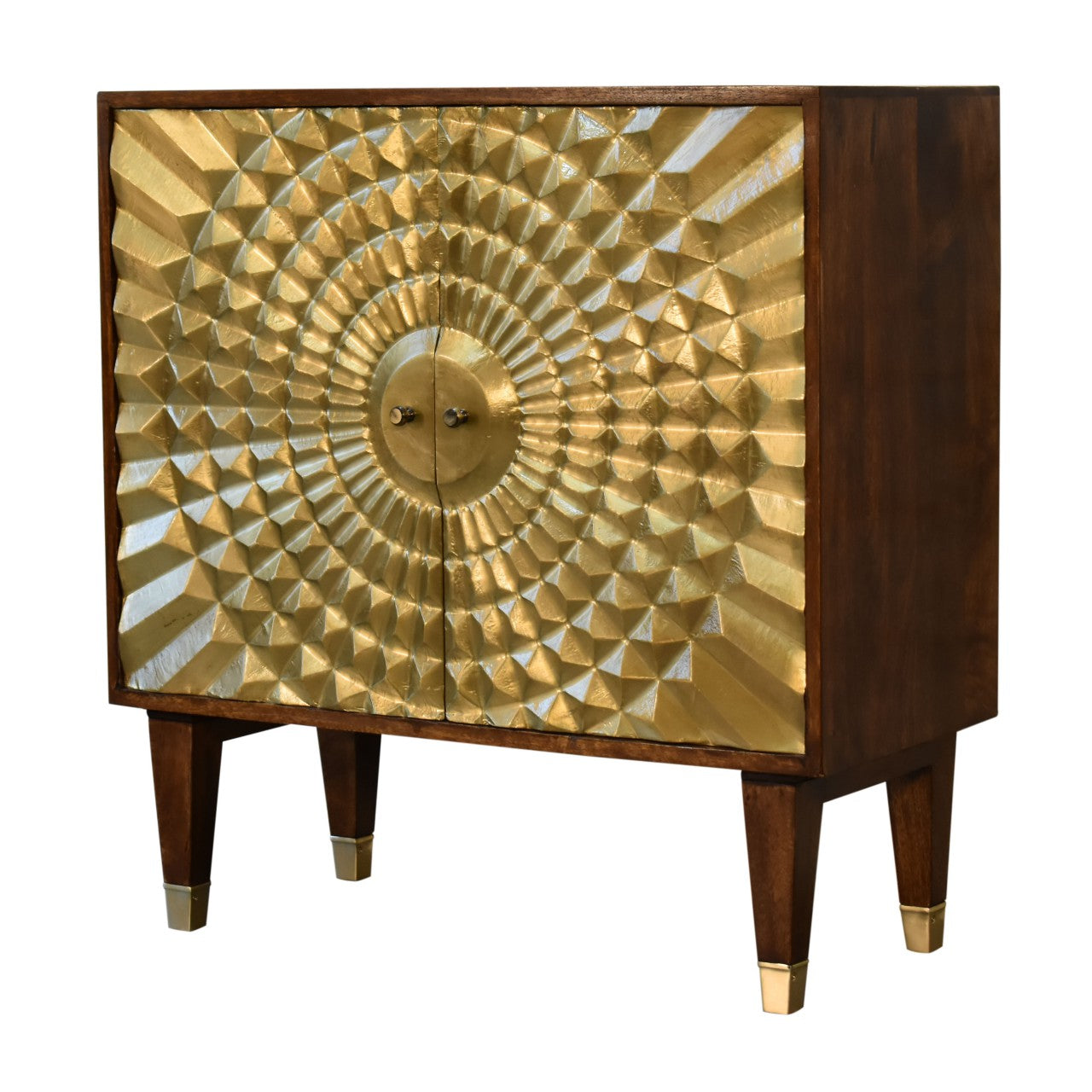 Eden 2 Door Gold Brass Fronted Cabinet Solid Mango Wood with a Chestnut - CasaFenix