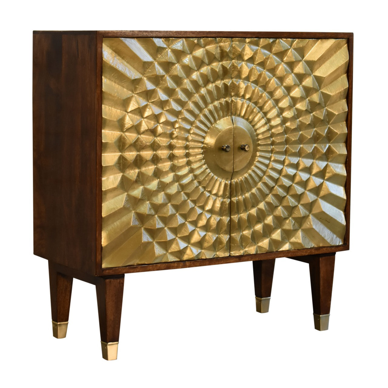 Eden 2 Door Gold Brass Fronted Cabinet Solid Mango Wood with a Chestnut - CasaFenix