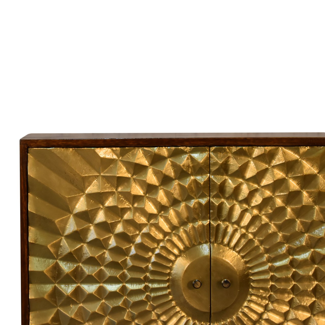 Eden 2 Door Gold Brass Fronted Cabinet Solid Mango Wood with a Chestnut - CasaFenix