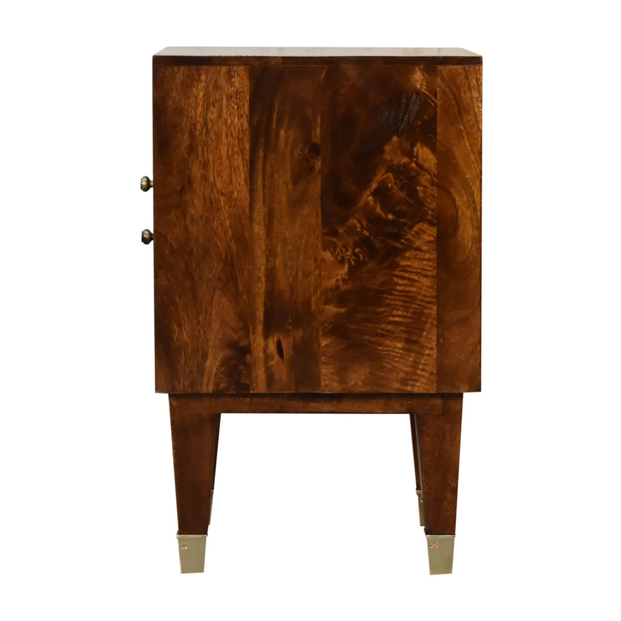 Eden Bedside Table 2 Drawer Chest Gold Brass Front over Solid Mango Wood Chestnut Finish - CasaFenix