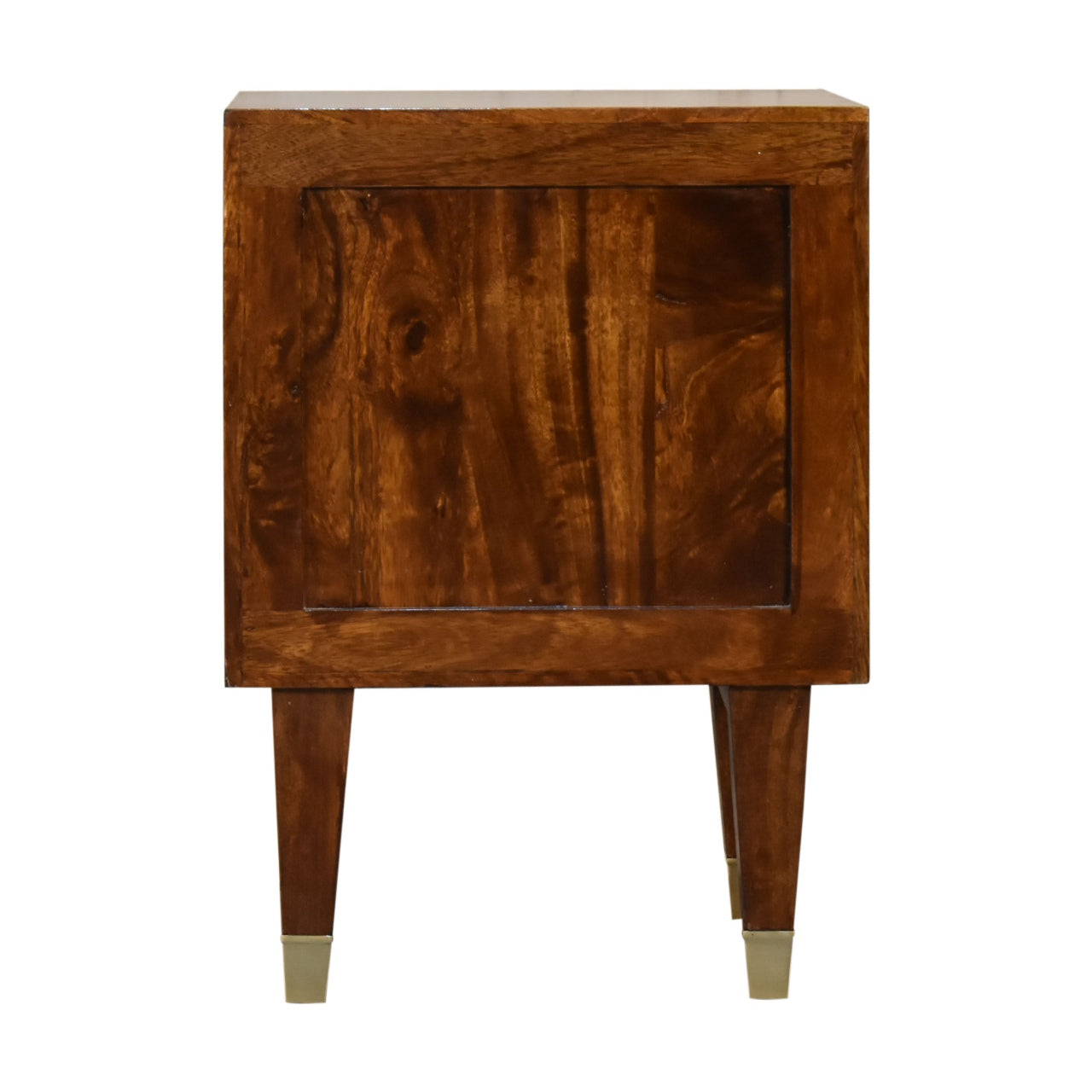 Eden Bedside Table 2 Drawer Chest Gold Brass Front over Solid Mango Wood Chestnut Finish - CasaFenix