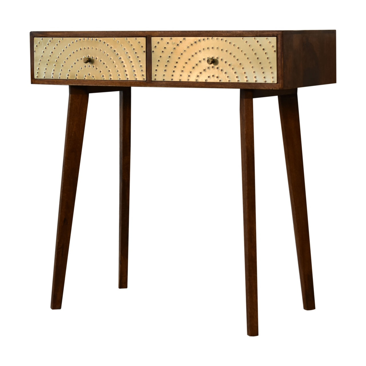 Nile Console Table with 2 Brass Front Drawers Chestnut Finish nordic Design - CasaFenix