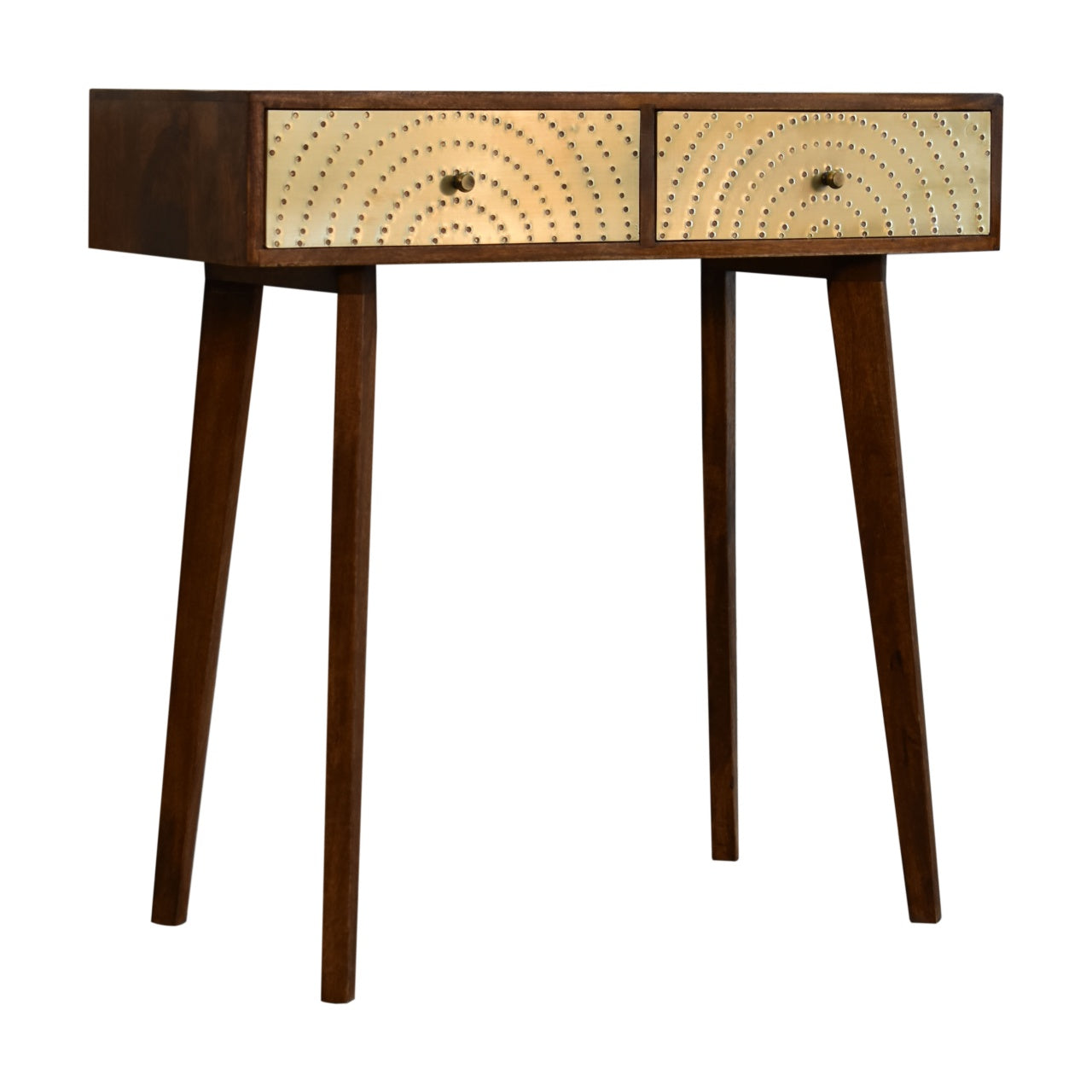 Nile Console Table with 2 Brass Front Drawers Chestnut Finish nordic Design - CasaFenix