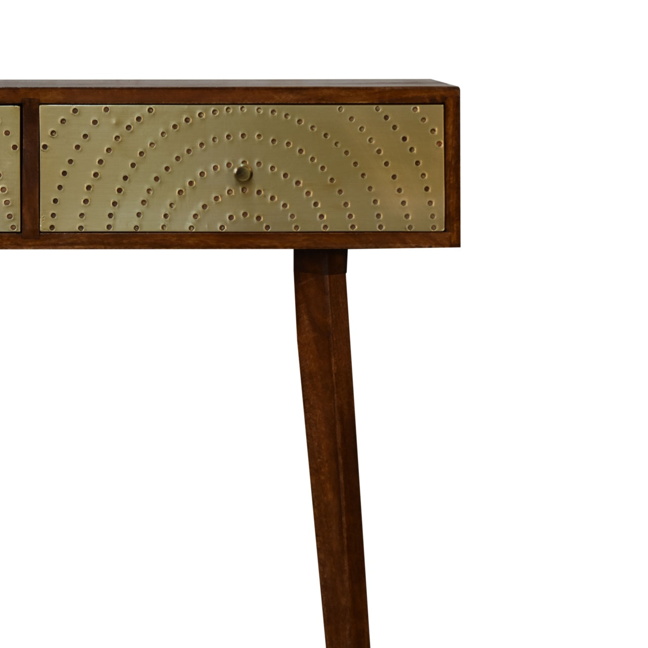 Nile Console Table with 2 Brass Front Drawers Chestnut Finish nordic Design - CasaFenix