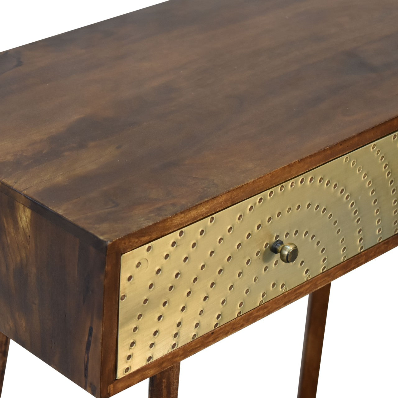 Nile Console Table with 2 Brass Front Drawers Chestnut Finish nordic Design - CasaFenix