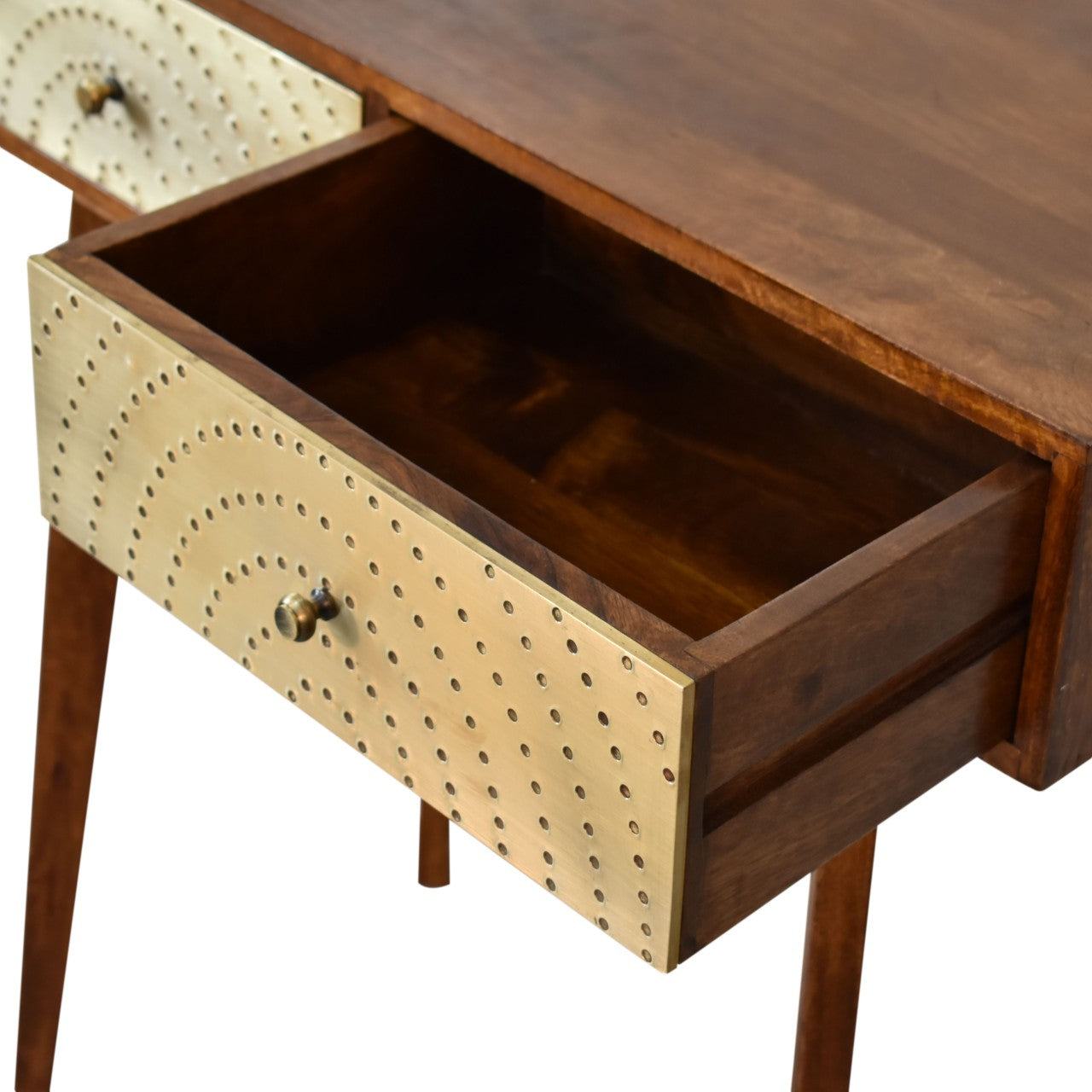 Nile Console Table with 2 Brass Front Drawers Chestnut Finish nordic Design - CasaFenix