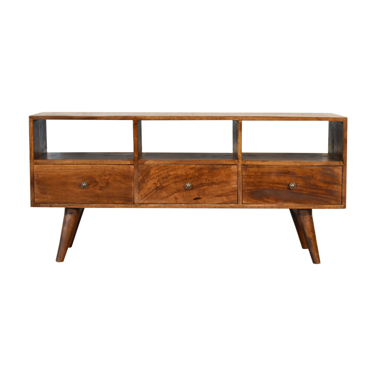 Chestnut Finish Nordic Style Large TV Unit with 3 Drawers - CasaFenix