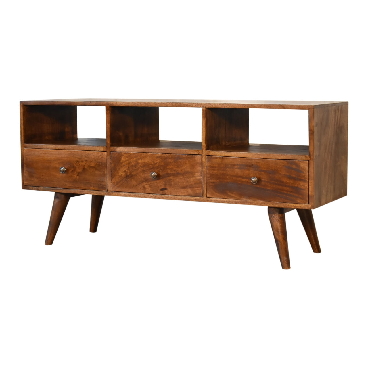 Chestnut Finish Nordic Style Large TV Unit with 3 Drawers - CasaFenix