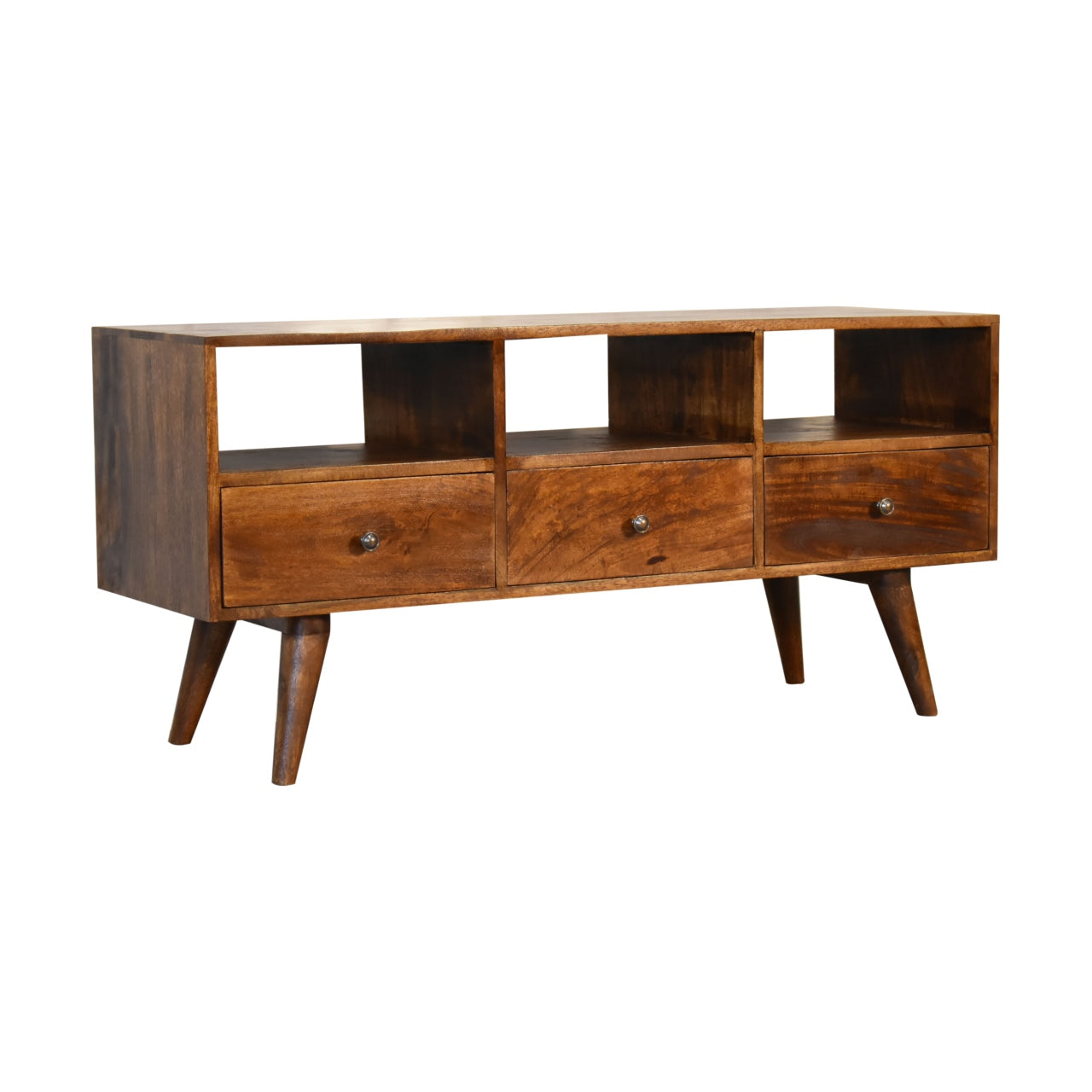 Chestnut Finish Nordic Style Large TV Unit with 3 Drawers - CasaFenix