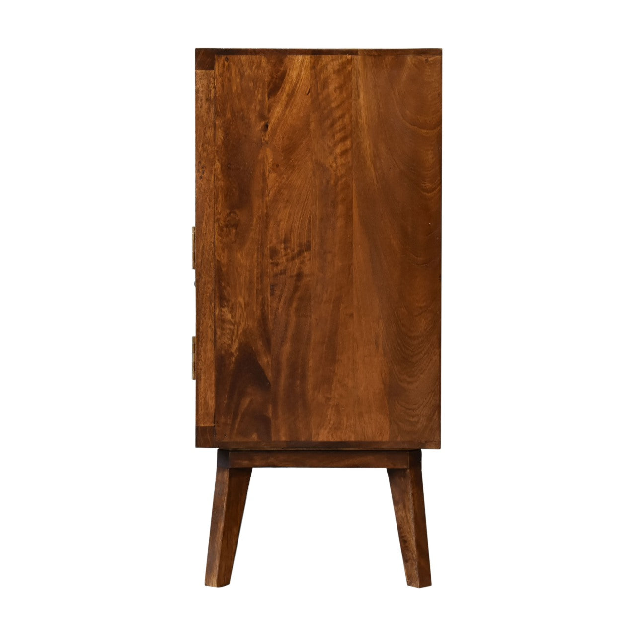 Tova Open Shelf 2 Carved Door Cabinet Solid Mango Wood in a Chestnut Finish - CasaFenix