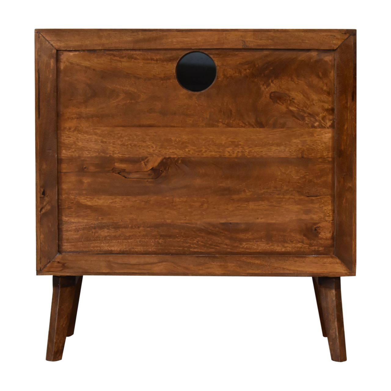 Tova Open Shelf 2 Carved Door Cabinet Solid Mango Wood in a Chestnut Finish - CasaFenix