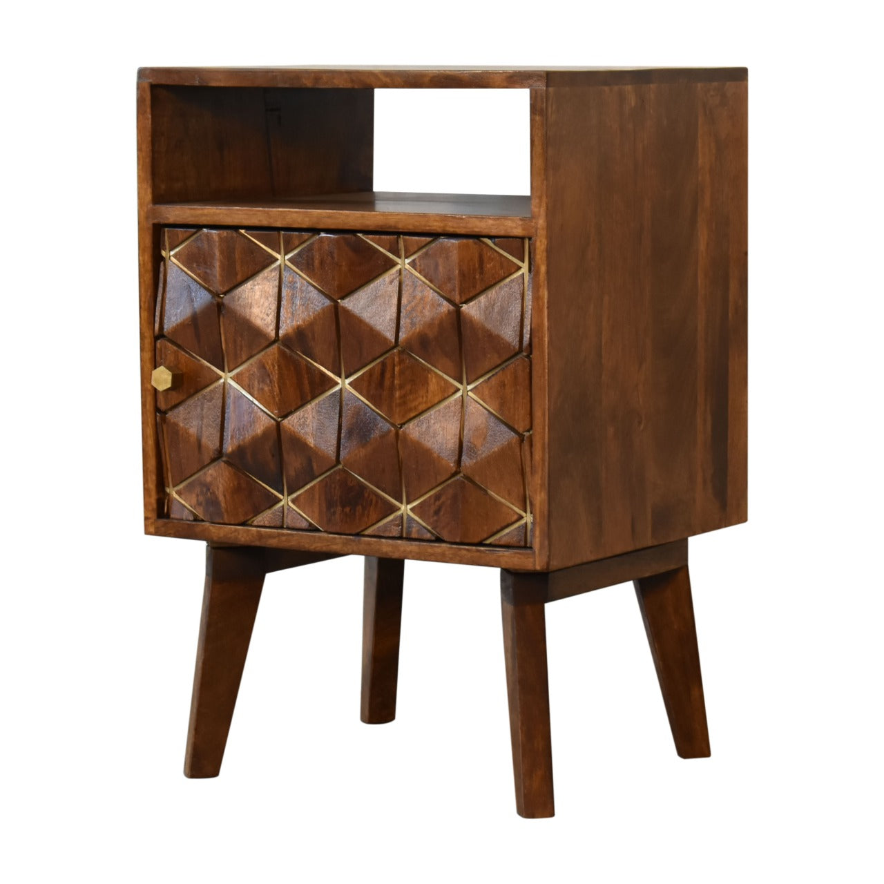 Samara 1 Door Bedside Table Chestnut Finish over Solid Mango Wood Bedside Cupboard - CasaFenix