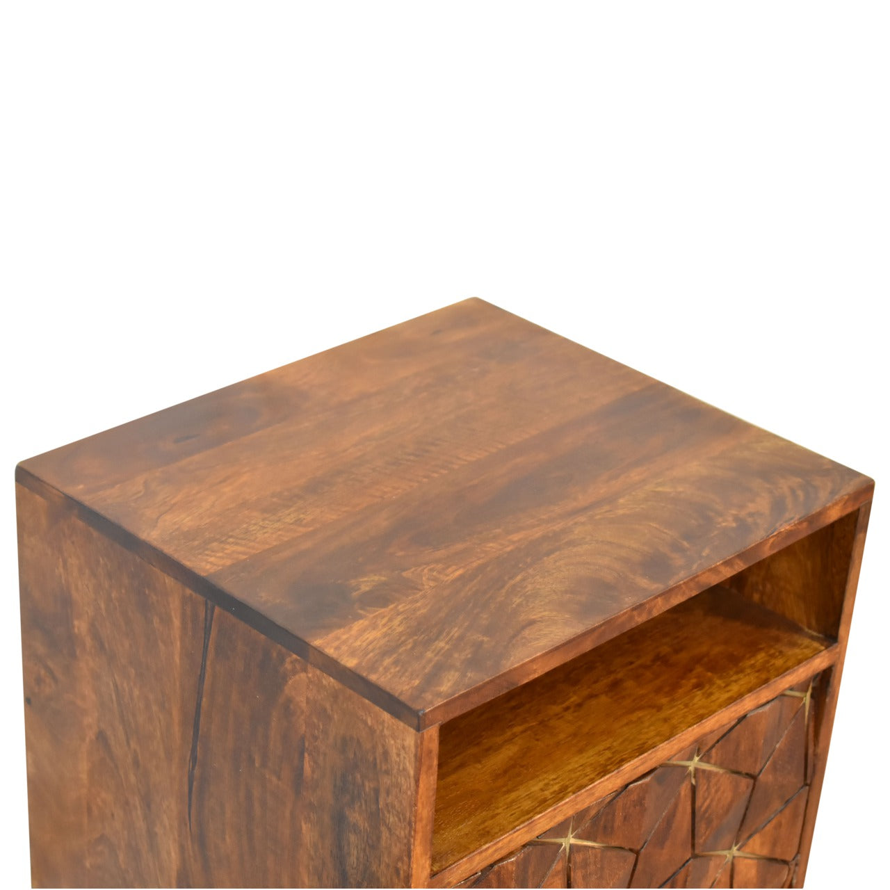 Samara 1 Door Bedside Table Chestnut Finish over Solid Mango Wood Bedside Cupboard - CasaFenix