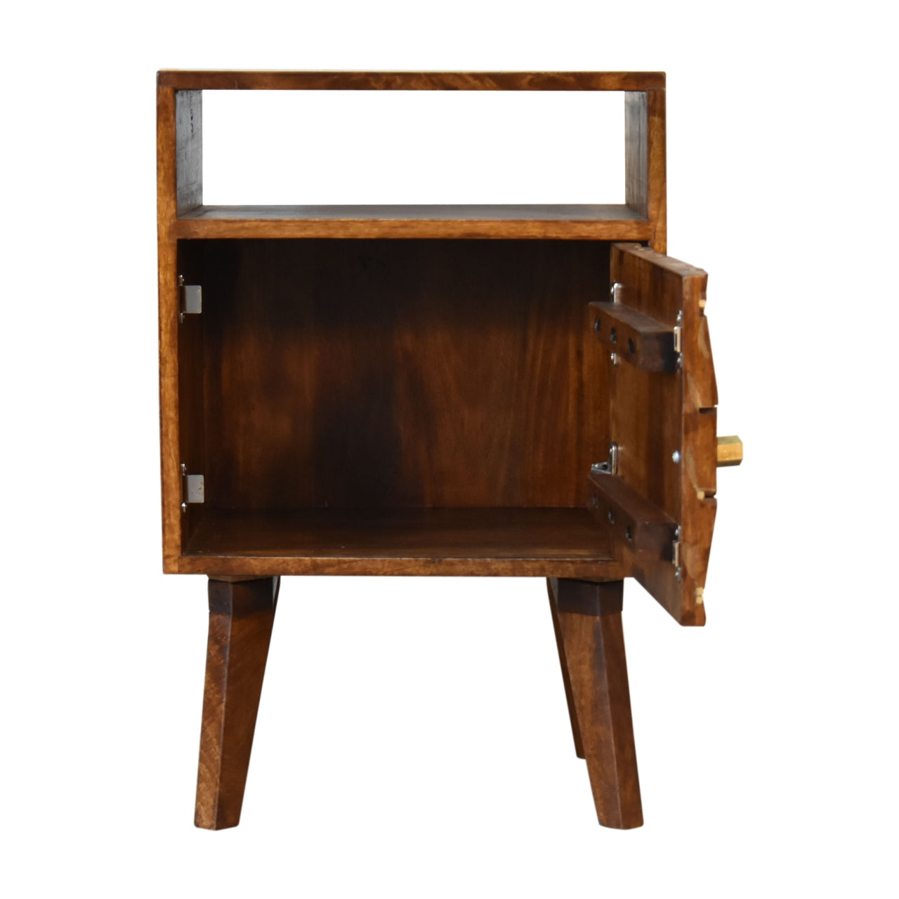 Samara 1 Door Bedside Table Chestnut Finish over Solid Mango Wood Bedside Cupboard - CasaFenix