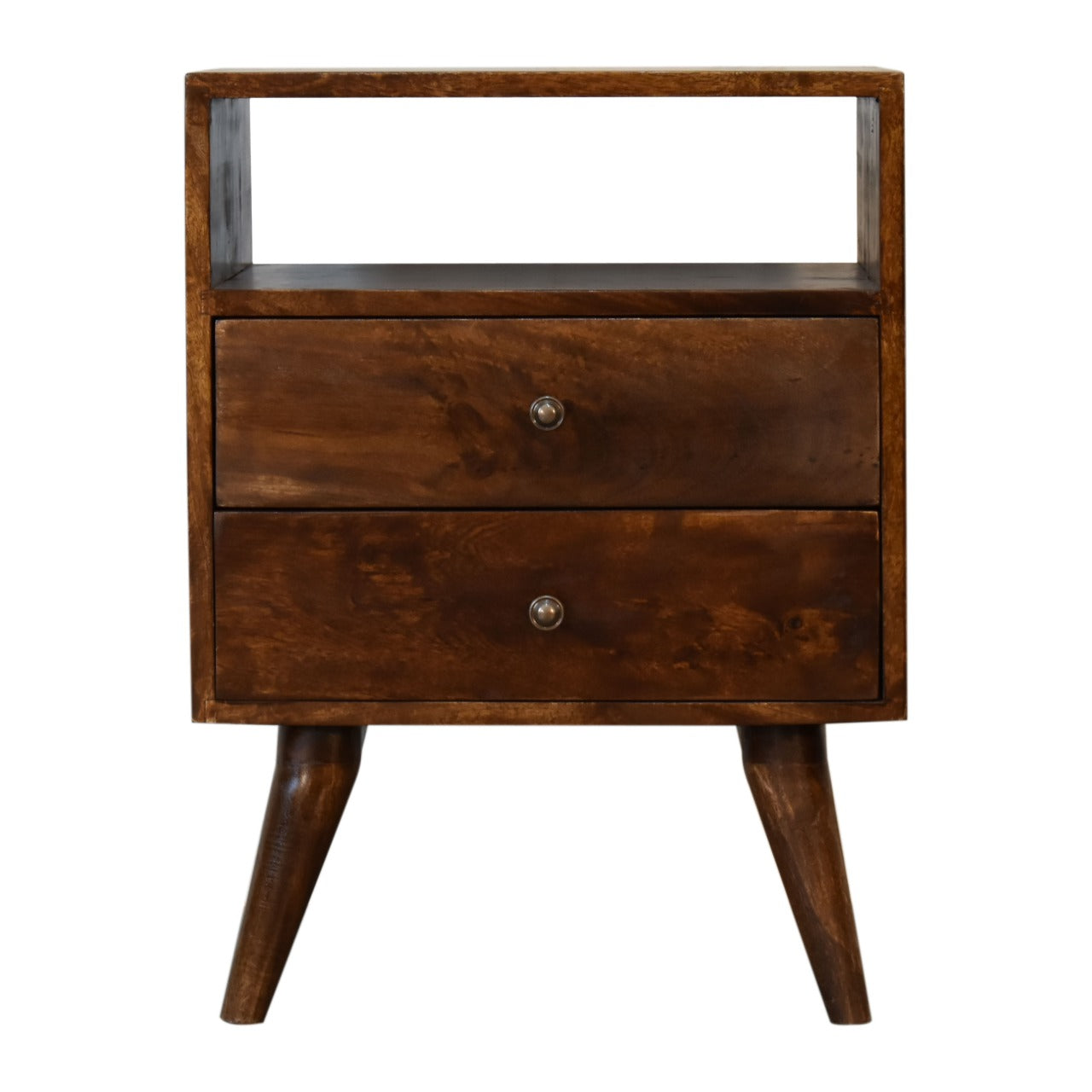 Classic Chestnut Finish 2 Drawer Bedside Chest Solid Mango Wood Table - CasaFenix