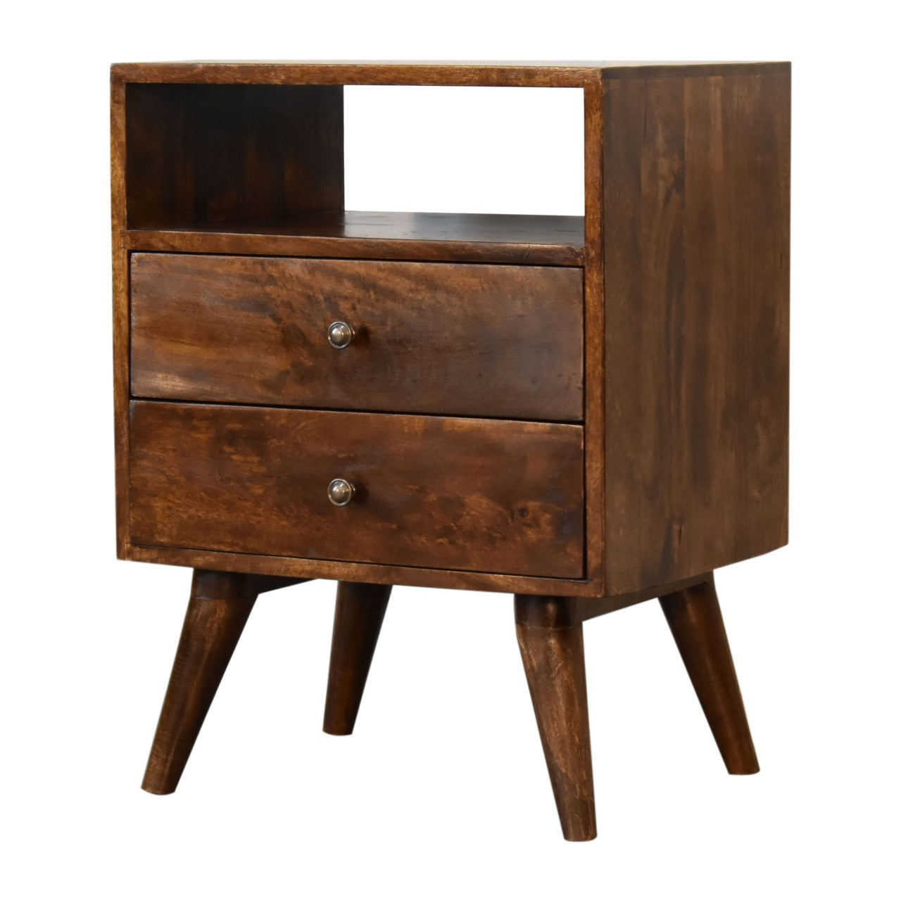 Classic Chestnut Finish 2 Drawer Bedside Chest Solid Mango Wood Table - CasaFenix