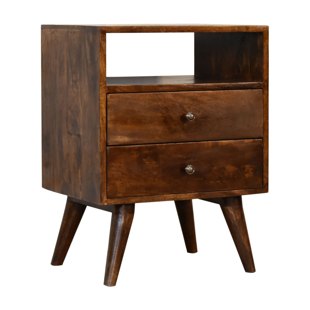 Classic Chestnut Finish 2 Drawer Bedside Chest Solid Mango Wood Table - CasaFenix