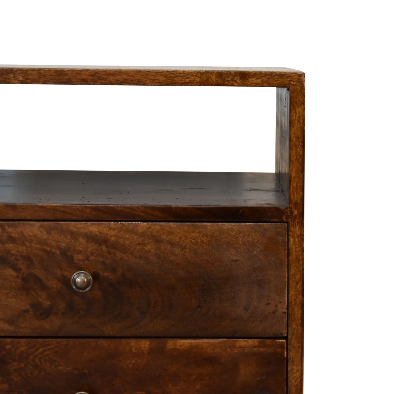 Classic Chestnut Finish 2 Drawer Bedside Chest Solid Mango Wood Table - CasaFenix