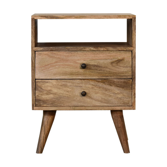 Classic Oak-ish Bedside Table 2 Drawer Chest Solid Mango Wood - CasaFenix