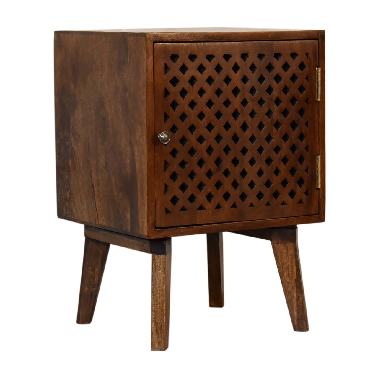 Arlo 1 Door Bedside Cabinet Solid Mango Wood with Chestnut Finish - CasaFenix