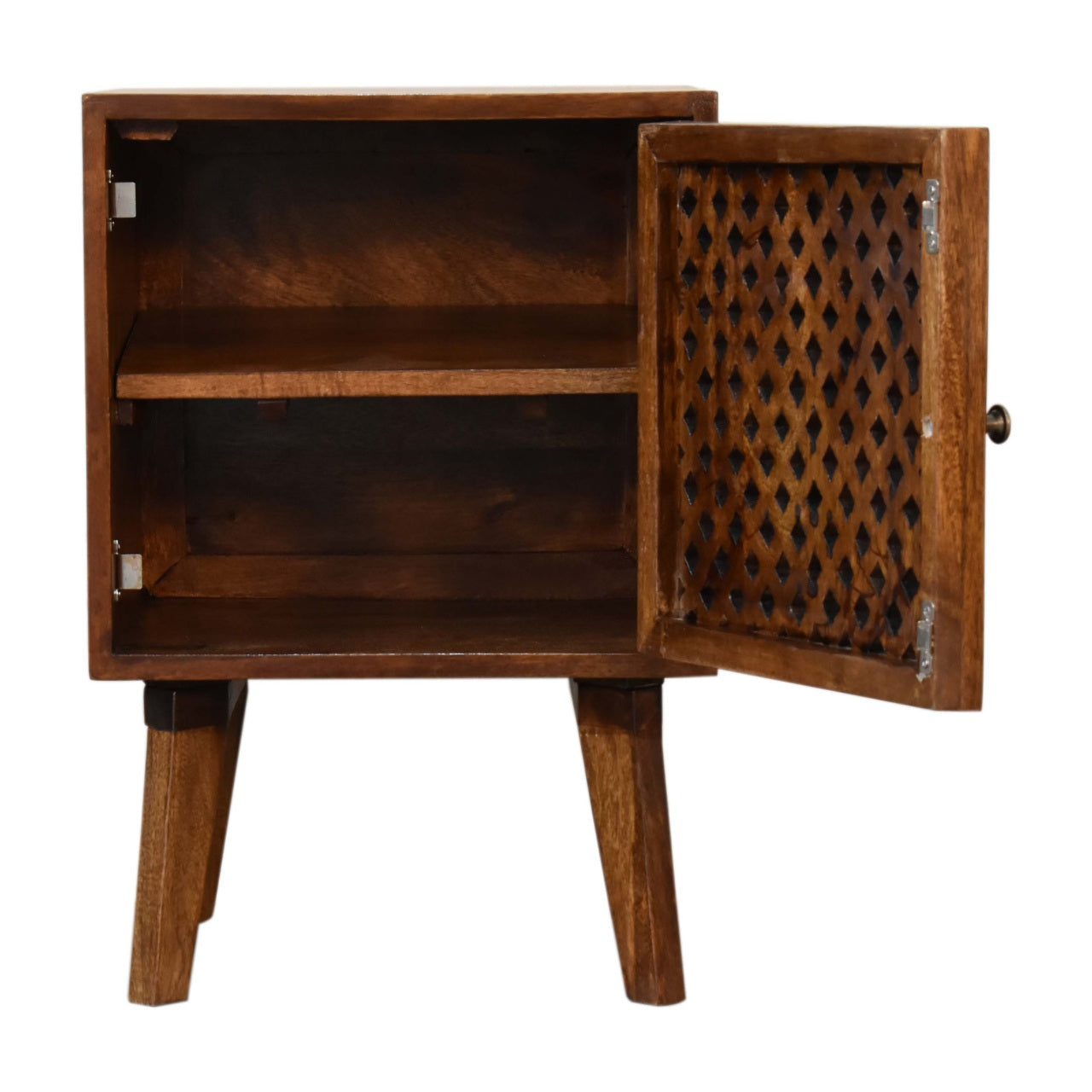 Arlo 1 Door Bedside Cabinet Solid Mango Wood with Chestnut Finish - CasaFenix