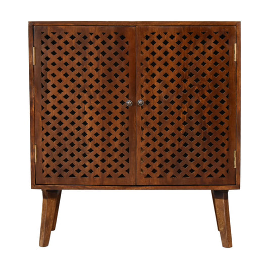 Arlo 2 Door Solid Mango Wood Cabinet with a Chestnut Finish Nordic Design - CasaFenix