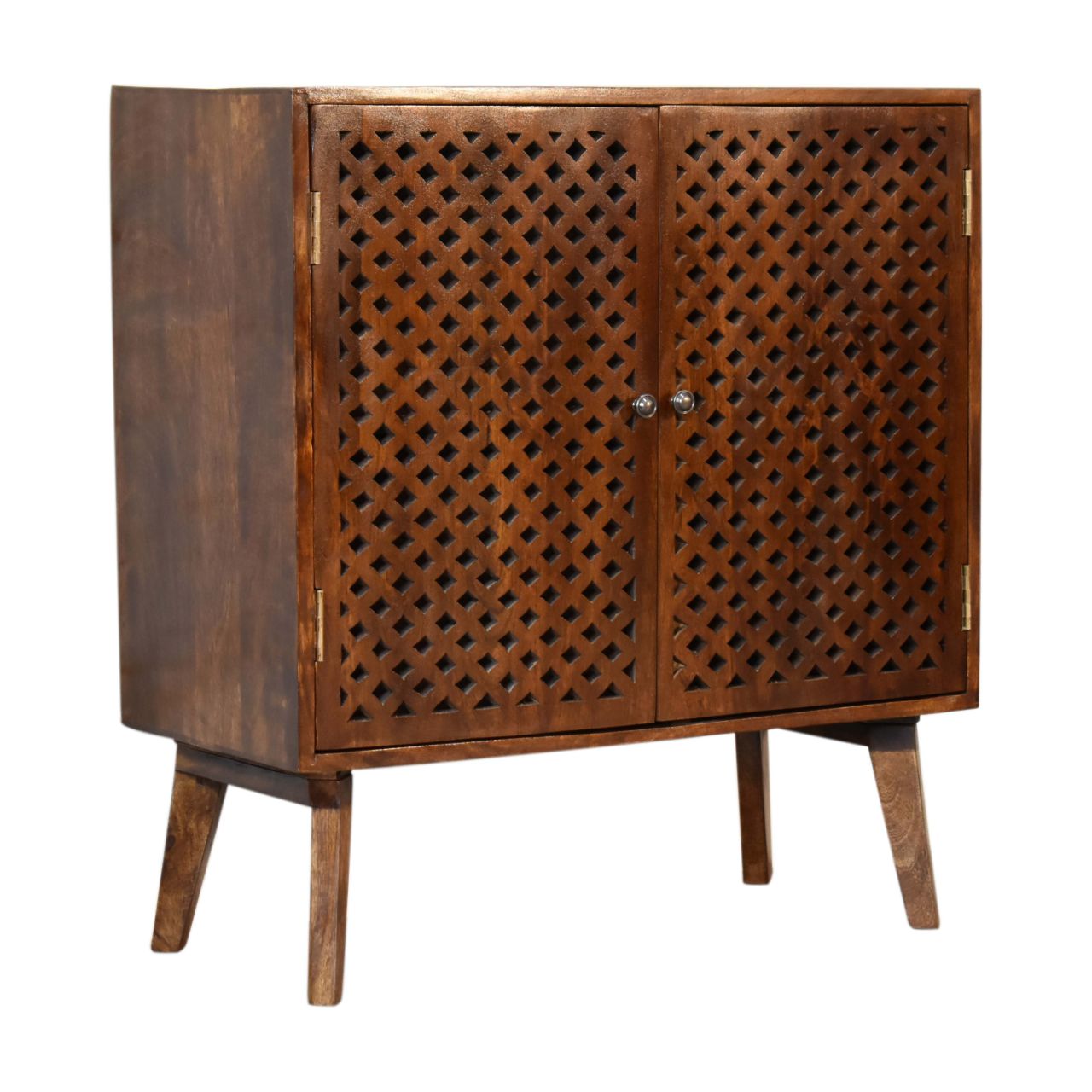 Arlo 2 Door Solid Mango Wood Cabinet with a Chestnut Finish Nordic Design - CasaFenix
