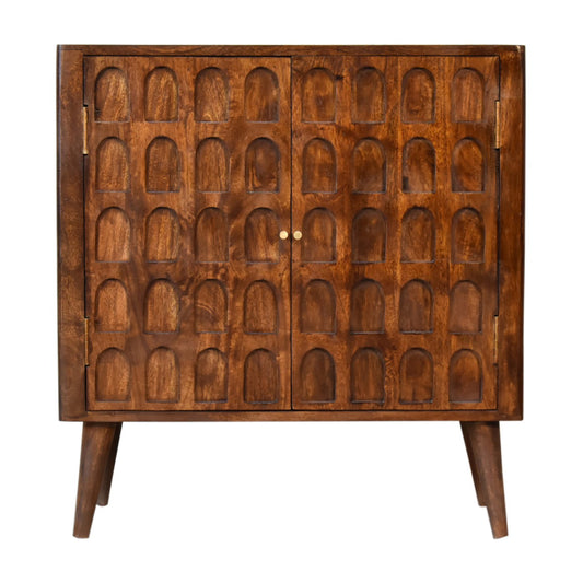 Chestnut Carved Arch Cabinet 2 Door 1 Shelf Solid Mango Wood - CasaFenix