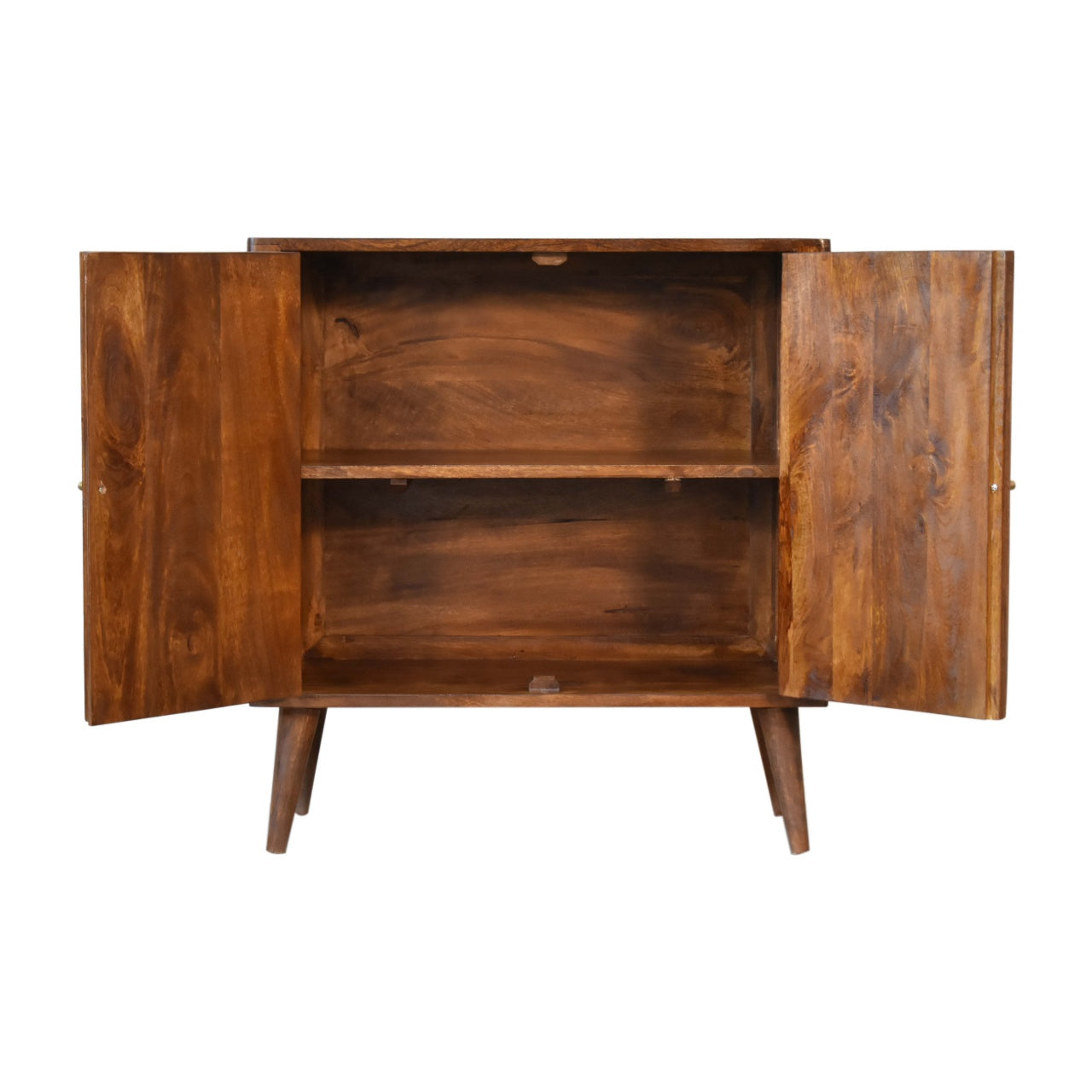 Chestnut Carved Arch Cabinet 2 Door 1 Shelf Solid Mango Wood - CasaFenix