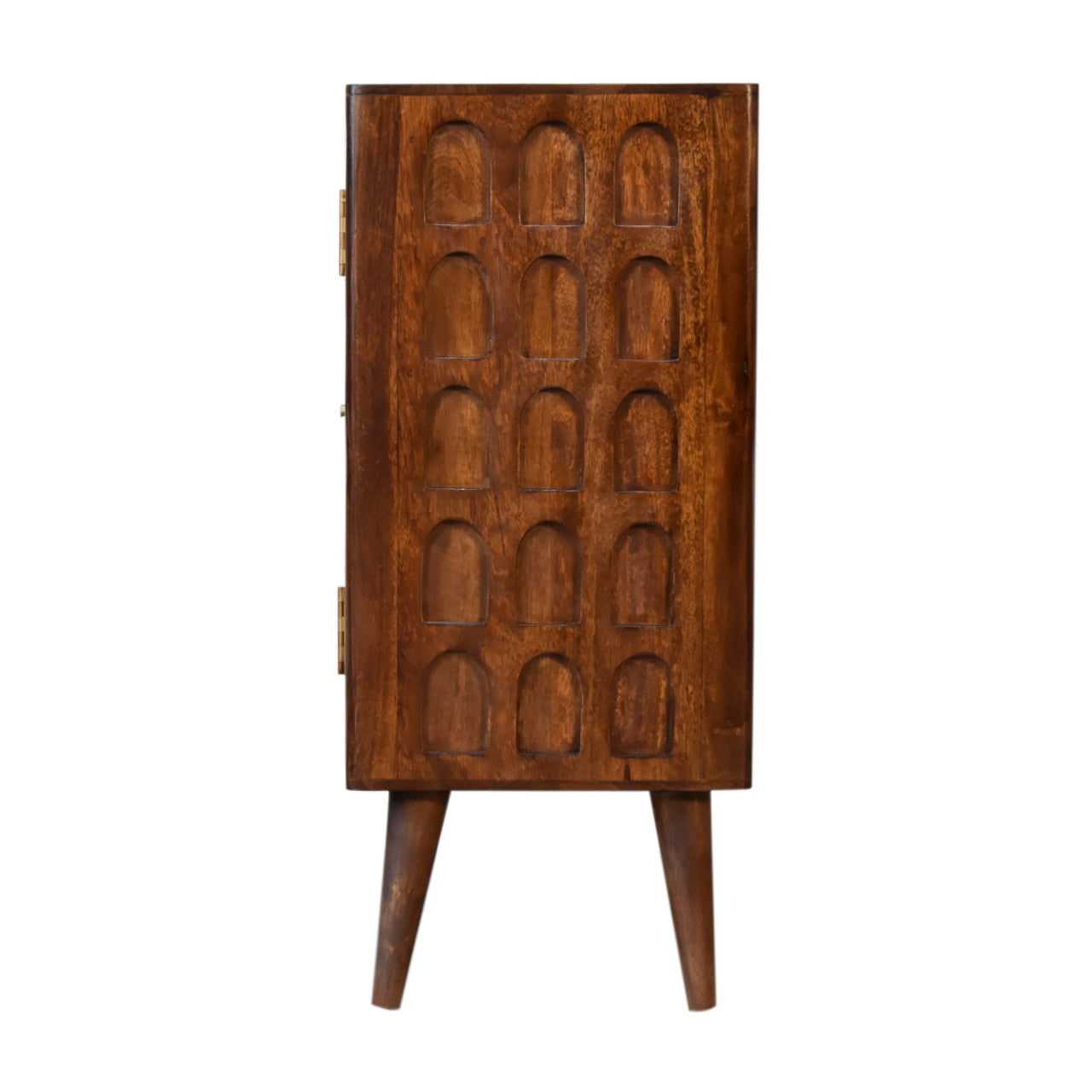 Chestnut Carved Arch Cabinet 2 Door 1 Shelf Solid Mango Wood - CasaFenix