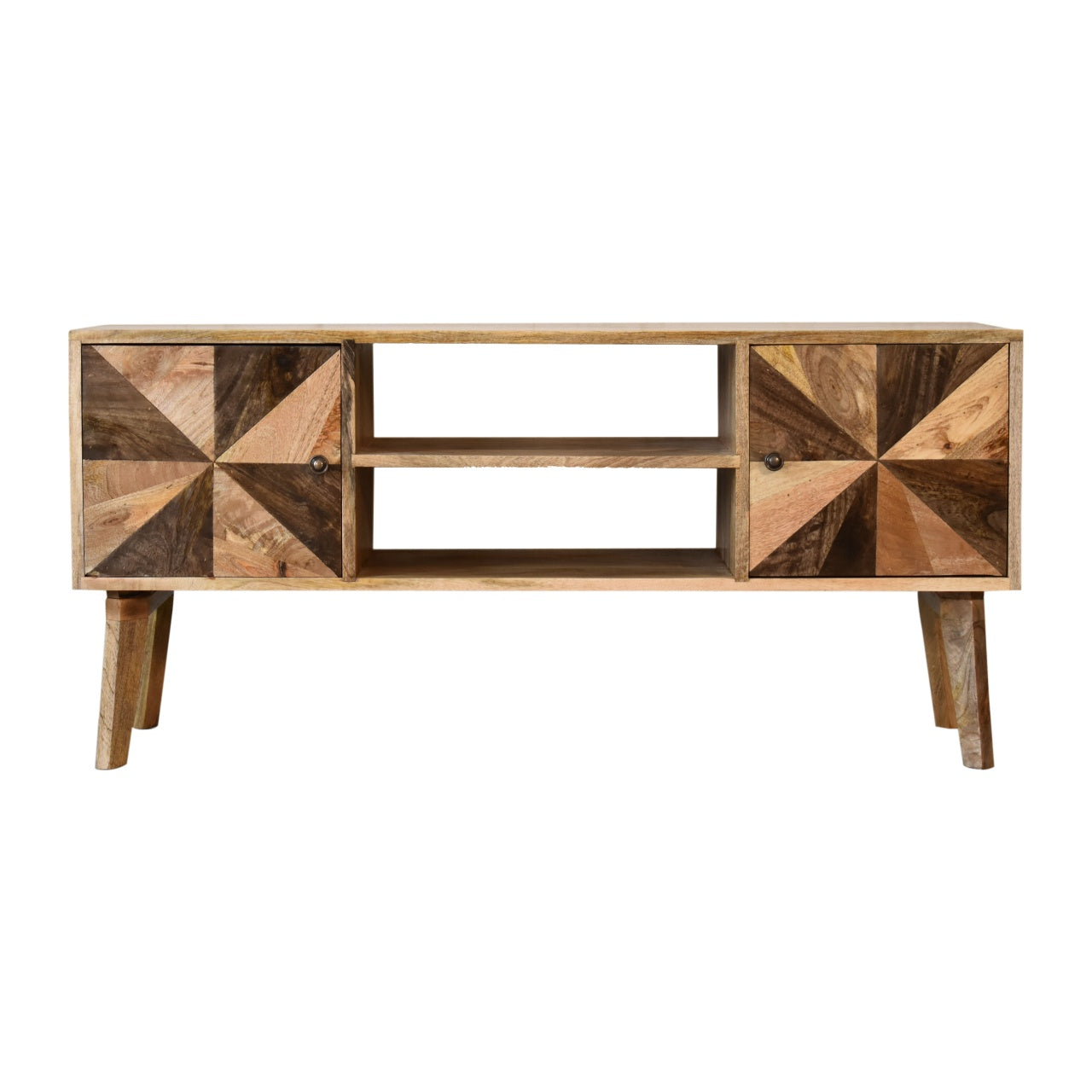 Safi Wide TV Stand Multi Coloured Mango Wood Media Unit Nordic Design - CasaFenix