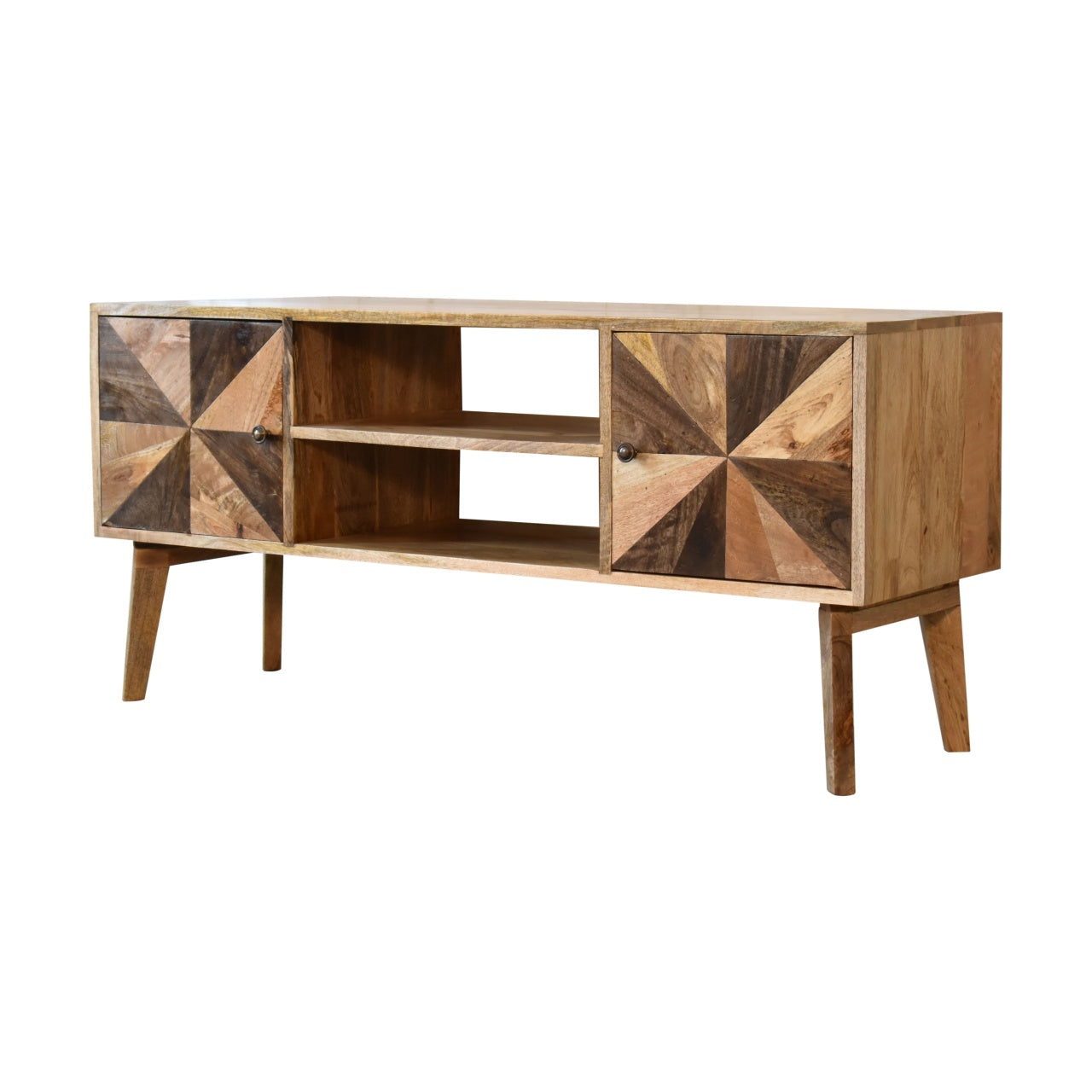 Safi Wide TV Stand Multi Coloured Mango Wood Media Unit Nordic Design - CasaFenix