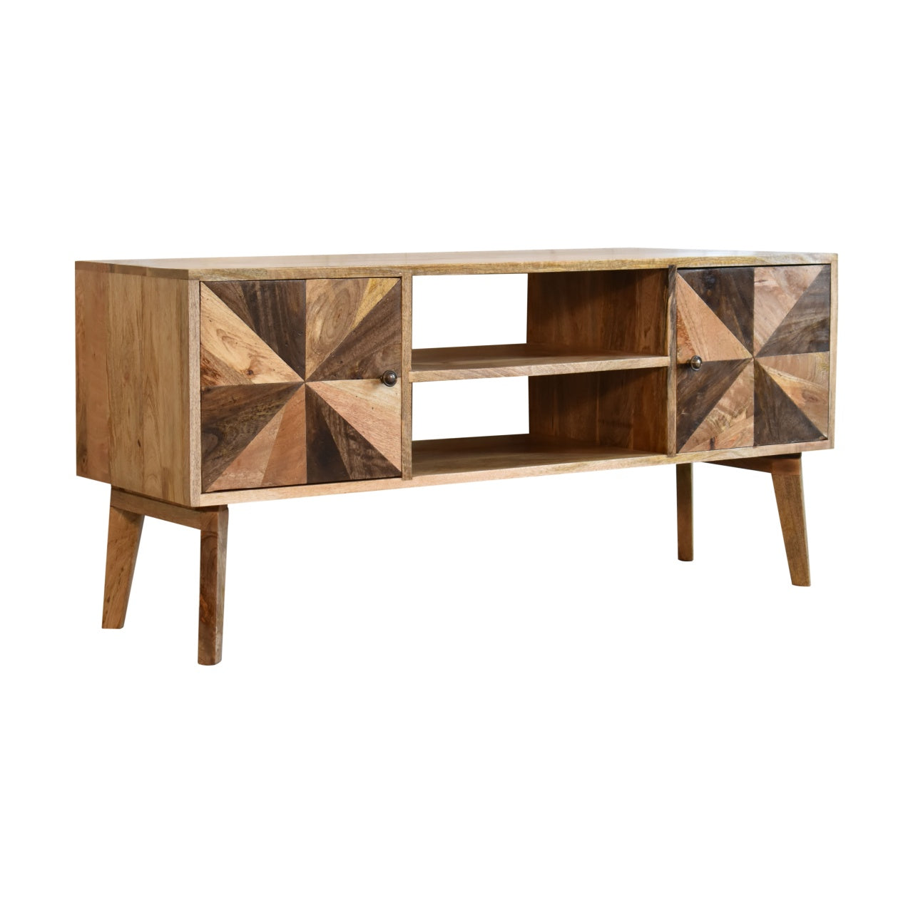 Safi Wide TV Stand Multi Coloured Mango Wood Media Unit Nordic Design - CasaFenix