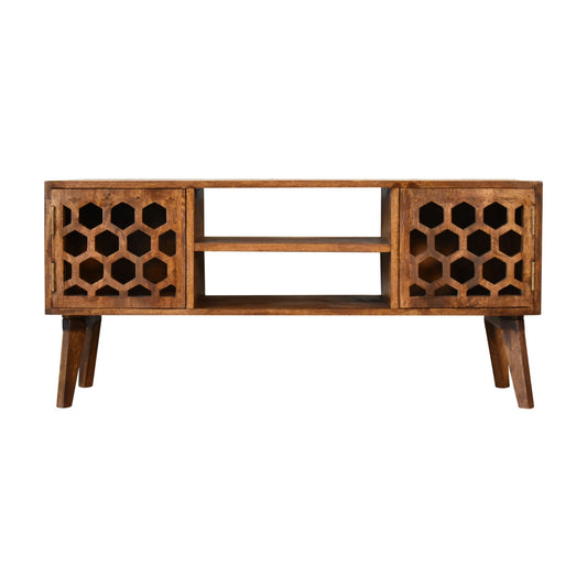 Chestnut Comb Media Unit 2 Door TV Stand in Nordic Style Mango Wood - CasaFenix