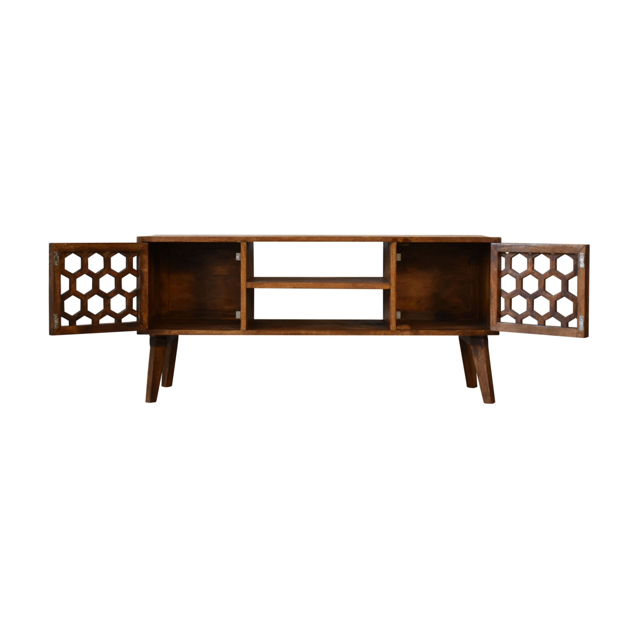 Chestnut Comb Media Unit 2 Door TV Stand in Nordic Style Mango Wood - CasaFenix