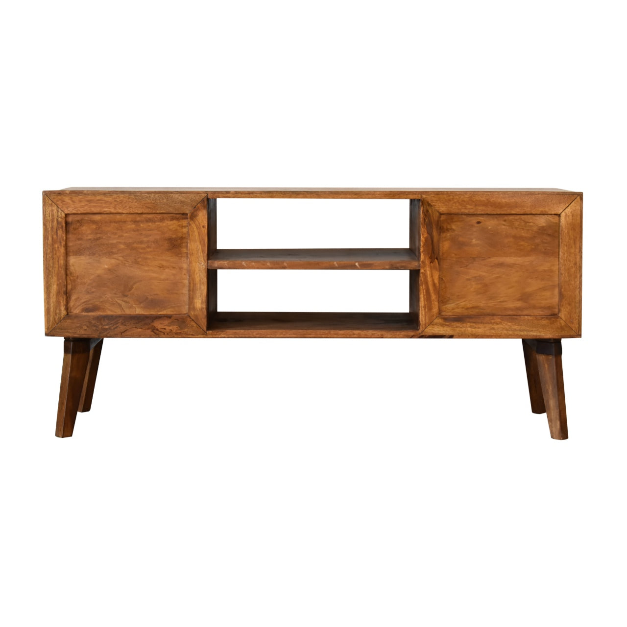 Chestnut Comb Media Unit 2 Door TV Stand in Nordic Style Mango Wood - CasaFenix