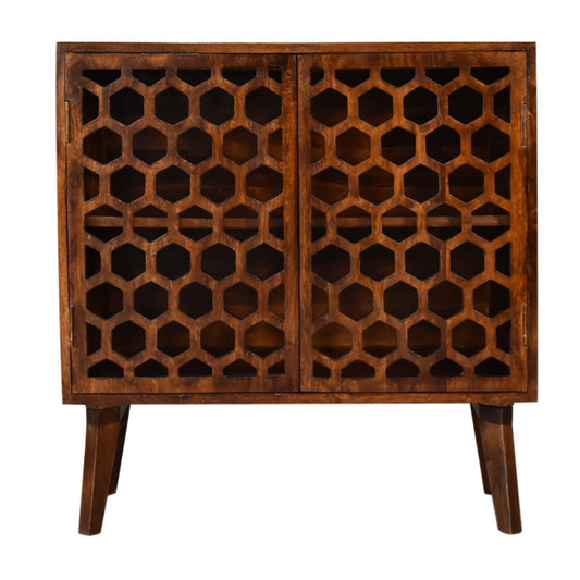 Chestnut Comb 2 Door Storage Cabinet Solid Mango Wood in a Nordic Design - CasaFenix