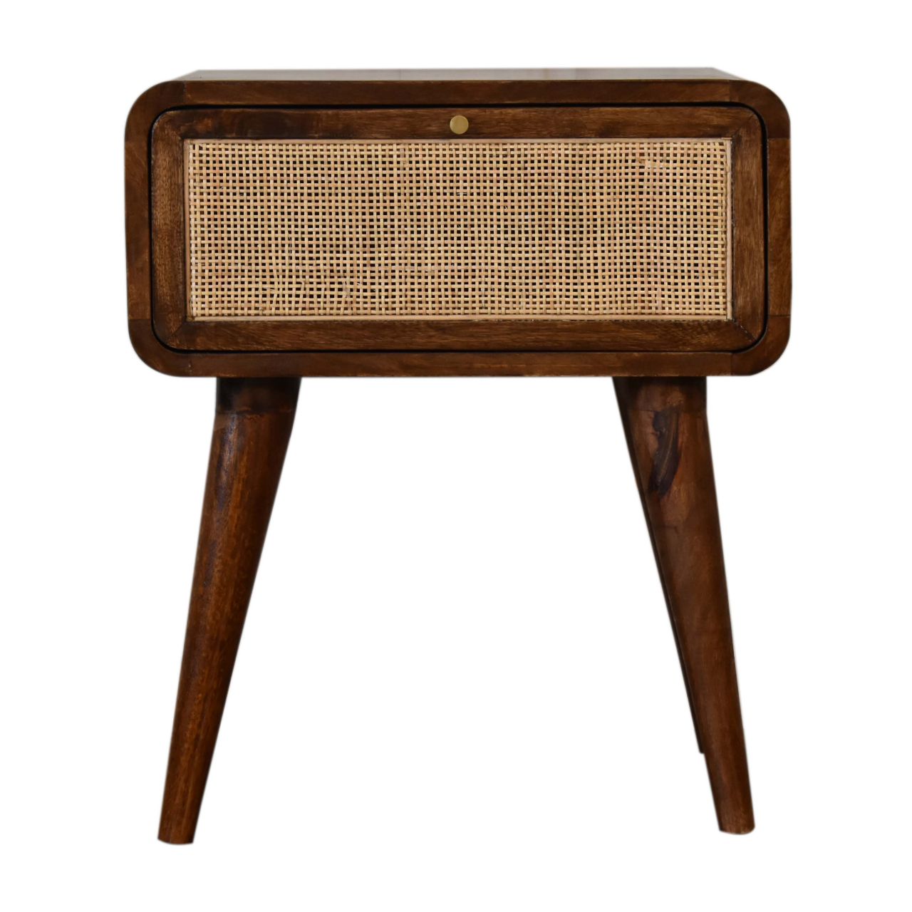 Chestnut Woven Bedside Table 1 Drawer Chest Rattan & Mango Wood Chestnut Finish - CasaFenix